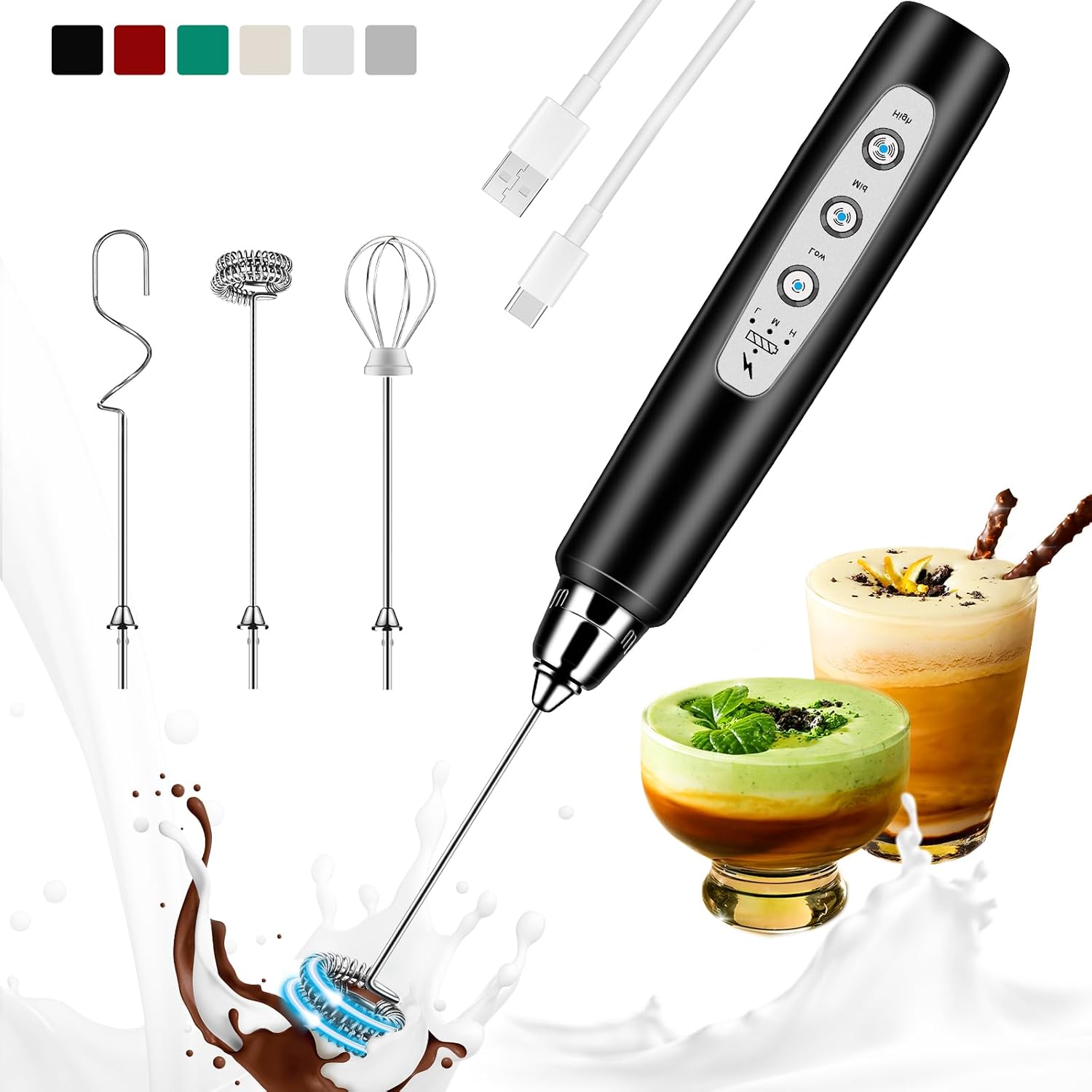 Milk Frother - Rechargeable Milk Frother Handheld, 3 Speed