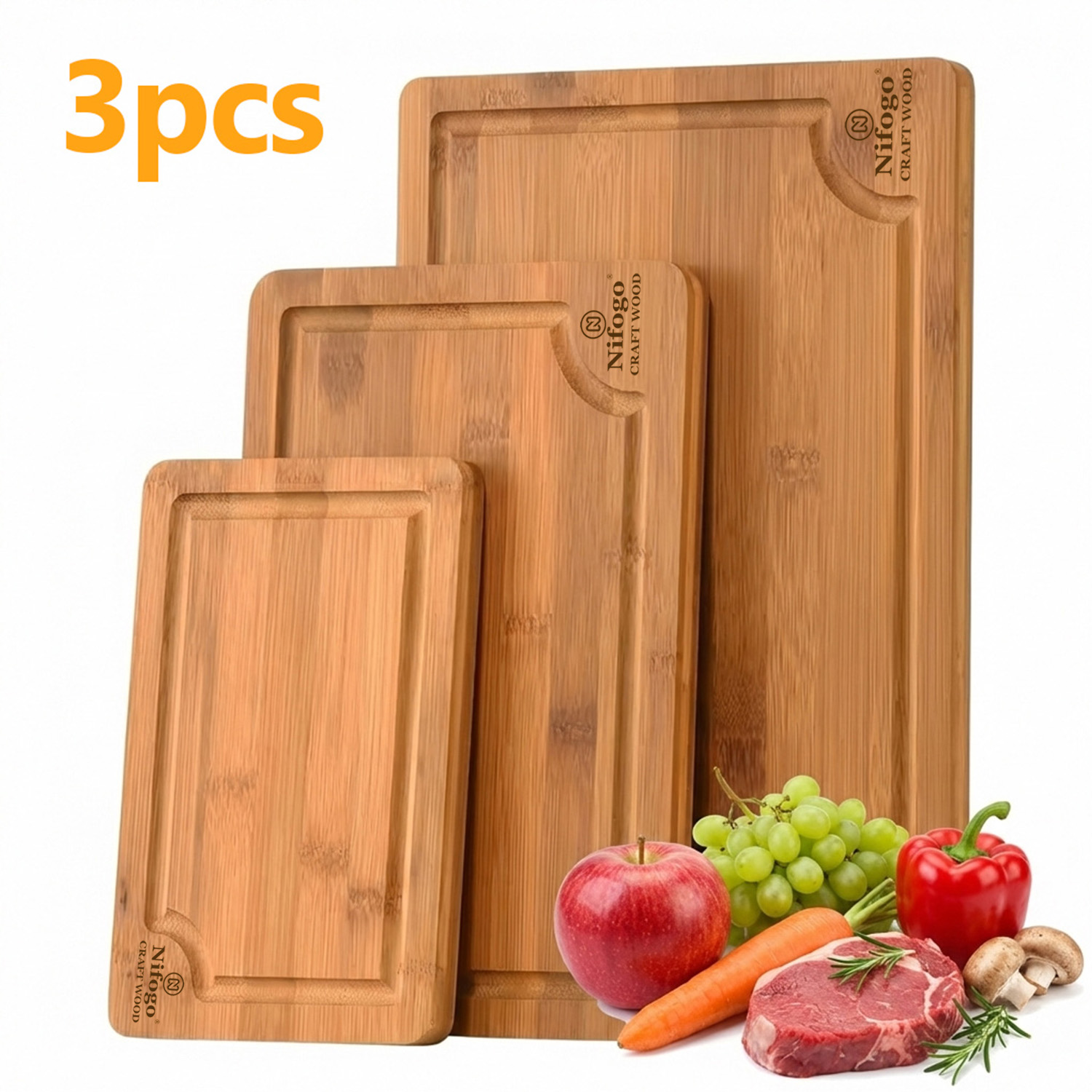 Bamboo Cutting Board - Bamboo Cutting Boards 3-Piece Set (S/M/L)