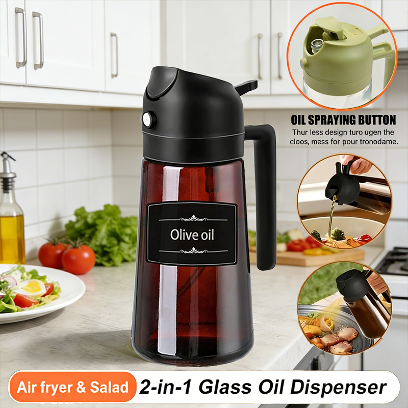 Kitchen Gadgets Oil Spray - Leakproof 16oz 470ml 2-in-1 Brown Glass