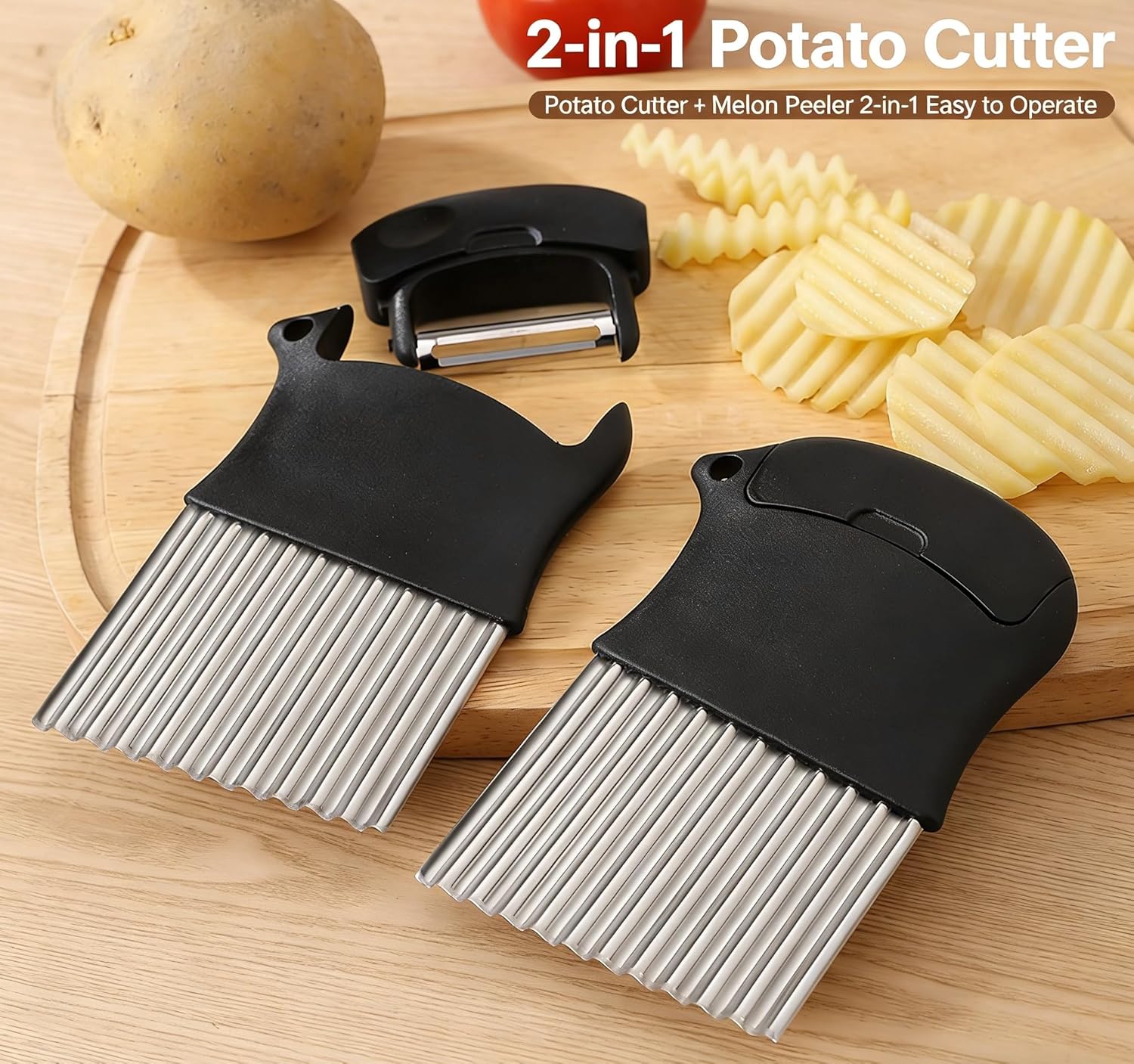 Kitchen Gadgets Built In - 2-in-1 Potato Cutter, Durable 430 Stainless