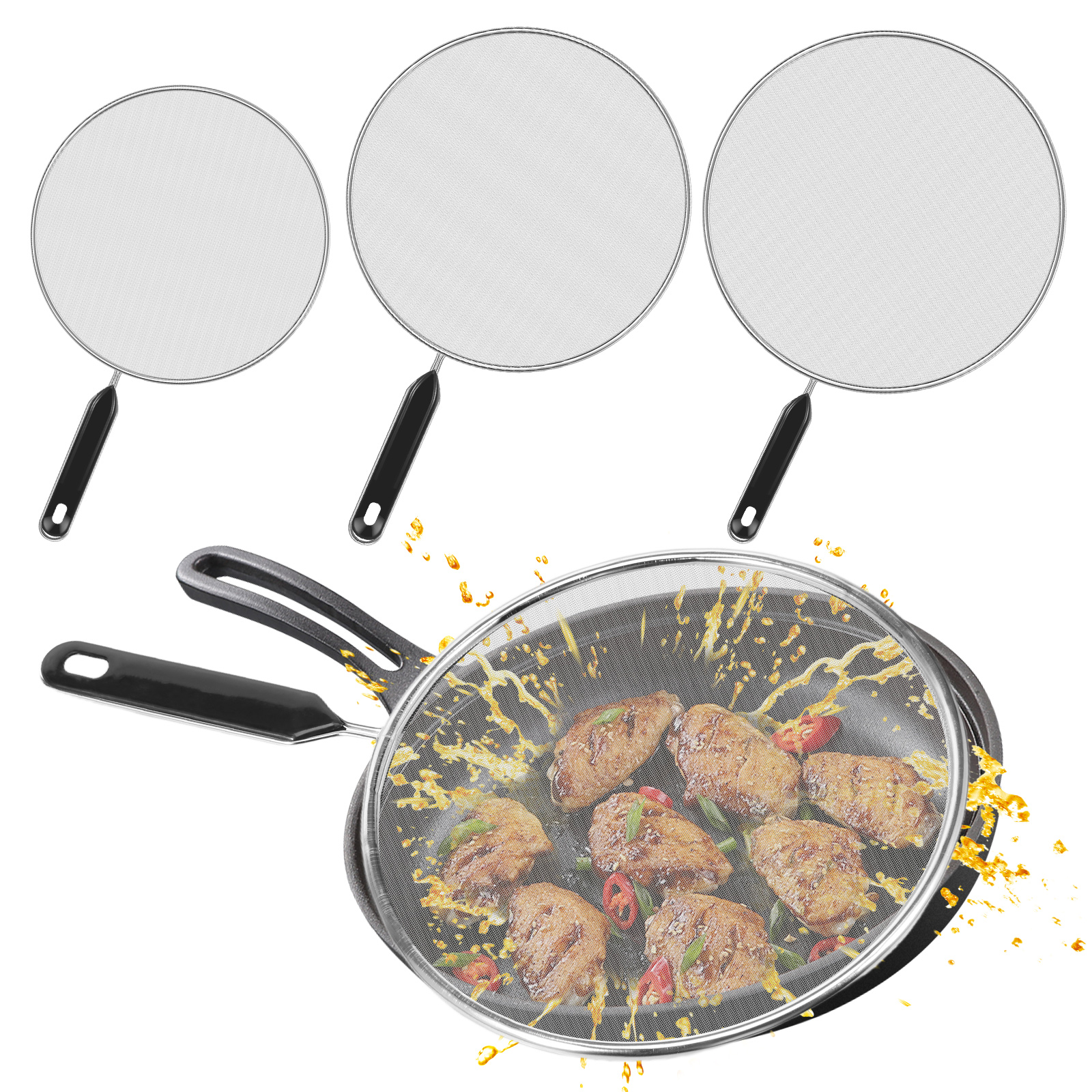 Kitchen Handy Gadgets - 3/4Pcs Splatter Guard Set Stainless Steel